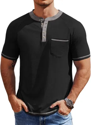 COOFANDY Mens Henley Shirts Short Sleeve Casual Button T-Shirts Basic Tee Shirts Summer Vintage T Shirts with Pocket