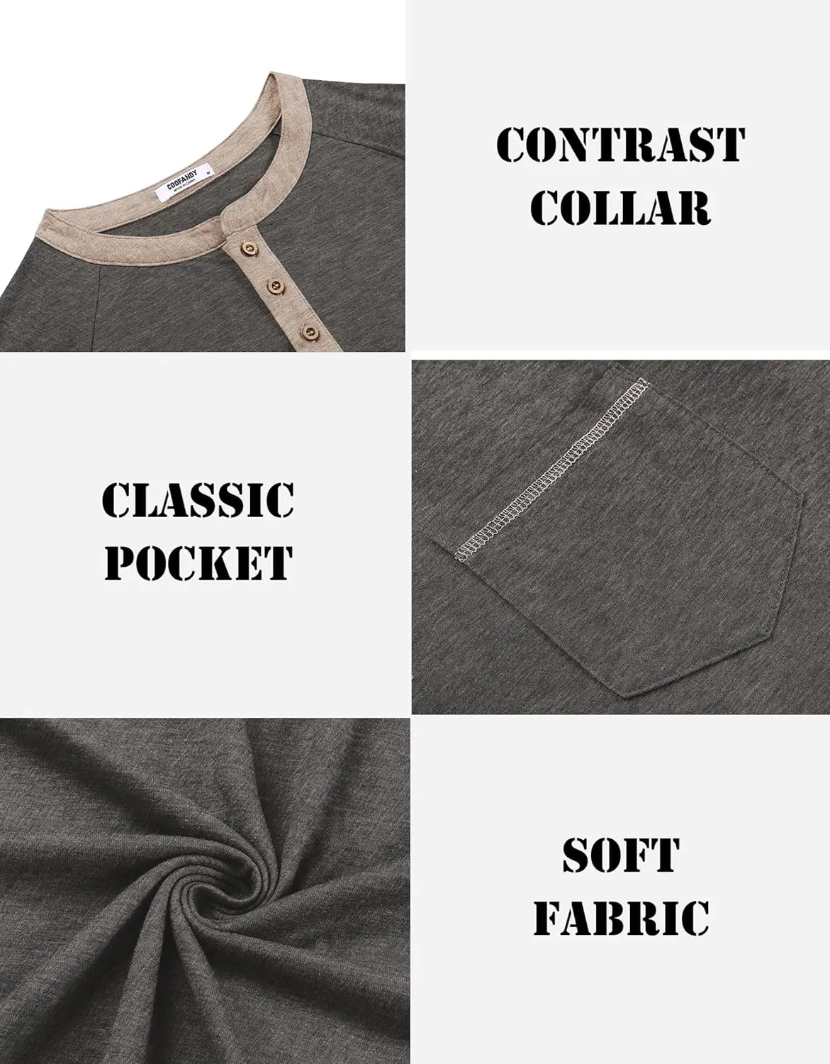 COOFANDY Mens Henley Shirts Short Sleeve Casual Button T-Shirts Basic Tee Shirts Summer Vintage T Shirts with Pocket