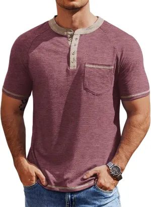 COOFANDY Mens Henley Shirts Short Sleeve Casual Button T-Shirts Basic Tee Shirts Summer Vintage T Shirts with Pocket