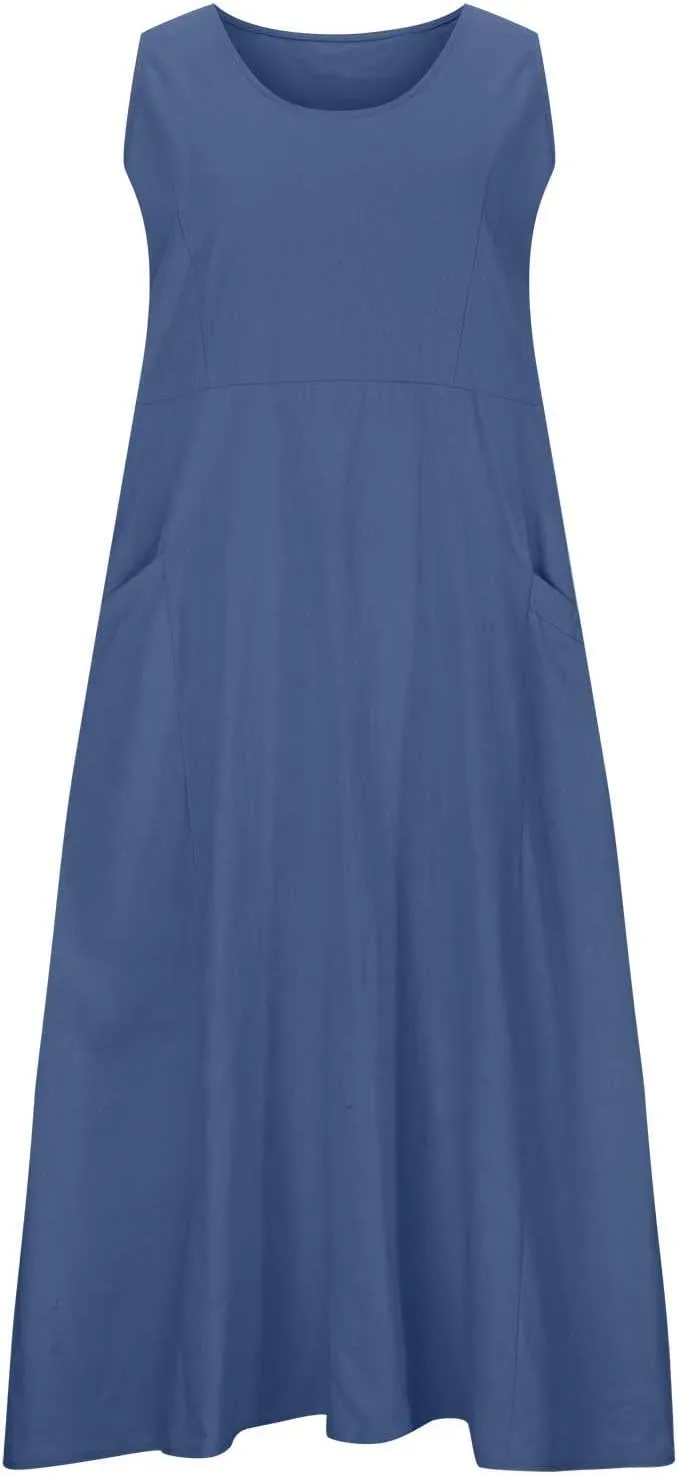 Cotton Linen Maxi Dress Women's 2025 Summer Boho Casual Beach Dresses Sleeveless Solid Long Sundress Vacation Outfits