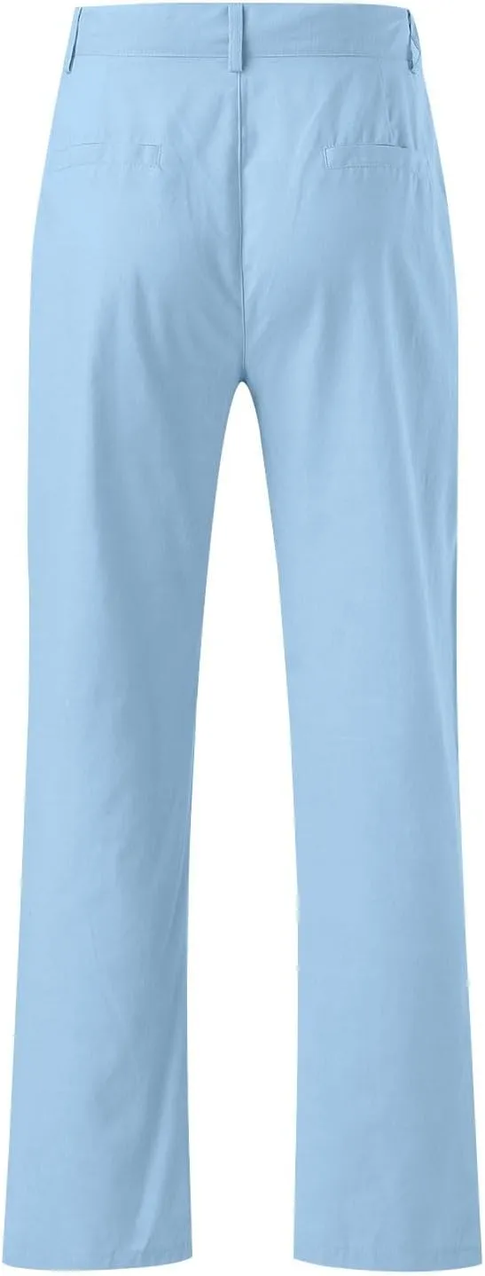 Cotton Linen Pants for Men 2025 Straight Legs Summer Beach Trousers Casual Baggy Loose Fit Yoga Pants with Pocket
