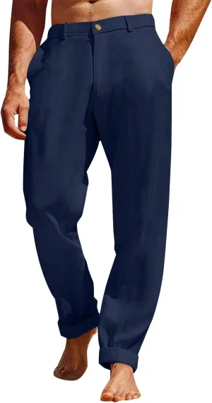 Cotton Linen Pants for Men 2025 Straight Legs Summer Beach Trousers Casual Baggy Loose Fit Yoga Pants with Pocket