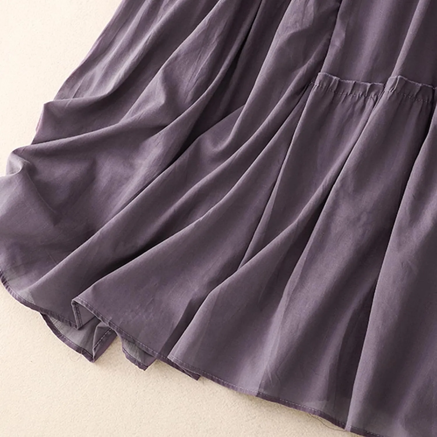 Cotton Linen Skirts for Women Summer Elastic Waisted Swing Tiered Double Layerd Maxi Skirts Irregular Ruffle Lightweight