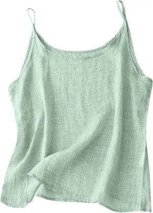 Cotton Linen Tank Tops for Women Casual Summer Gauze Shirt Basic Sleeveless Layering Camisoles Beach Vacation Clothes