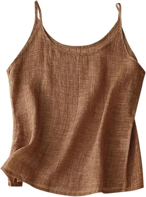 Cotton Linen Tank Tops for Women Casual Summer Gauze Shirt Basic Sleeveless Layering Camisoles Beach Vacation Clothes
