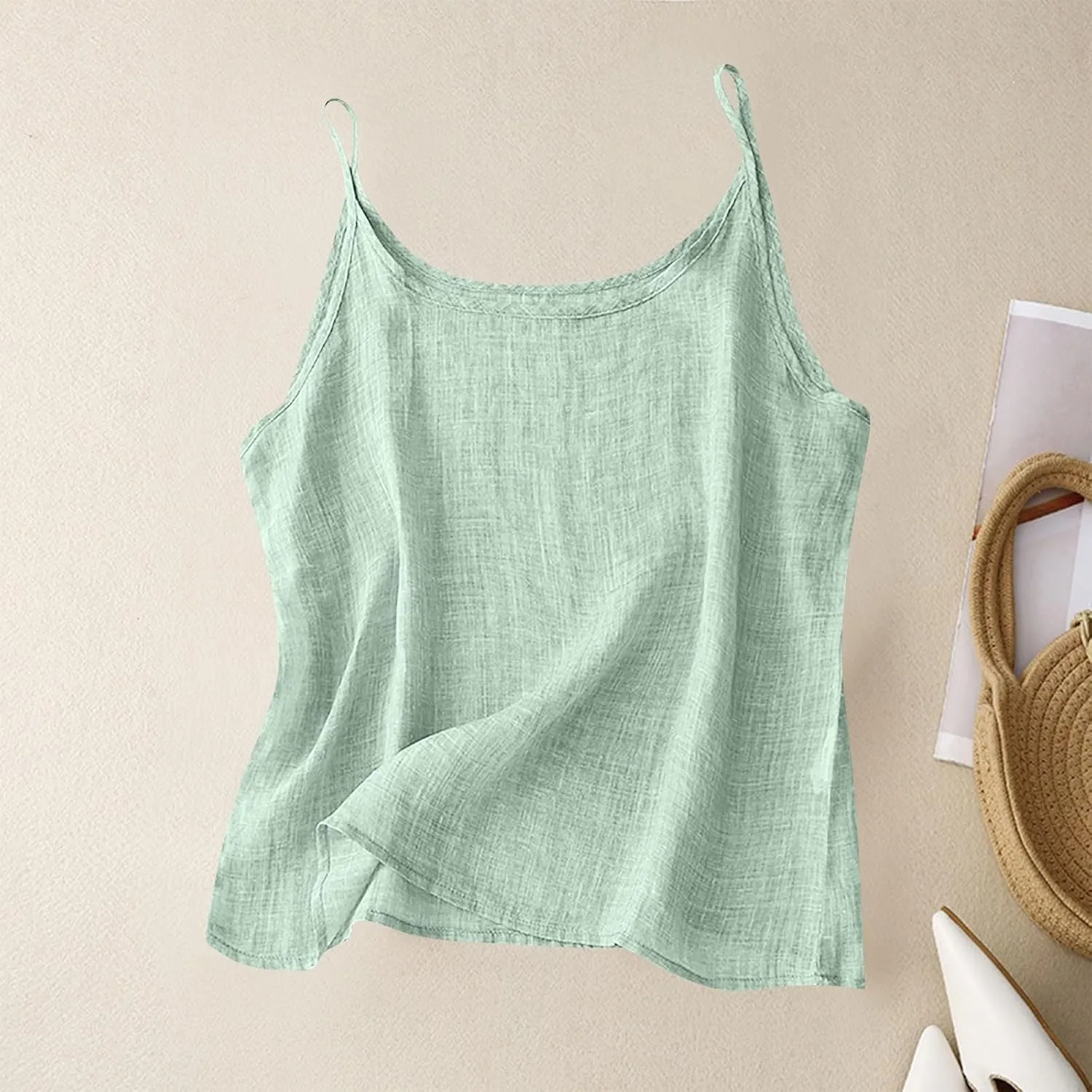 Cotton Linen Tank Tops for Women Casual Summer Gauze Shirt Basic Sleeveless Layering Camisoles Beach Vacation Clothes
