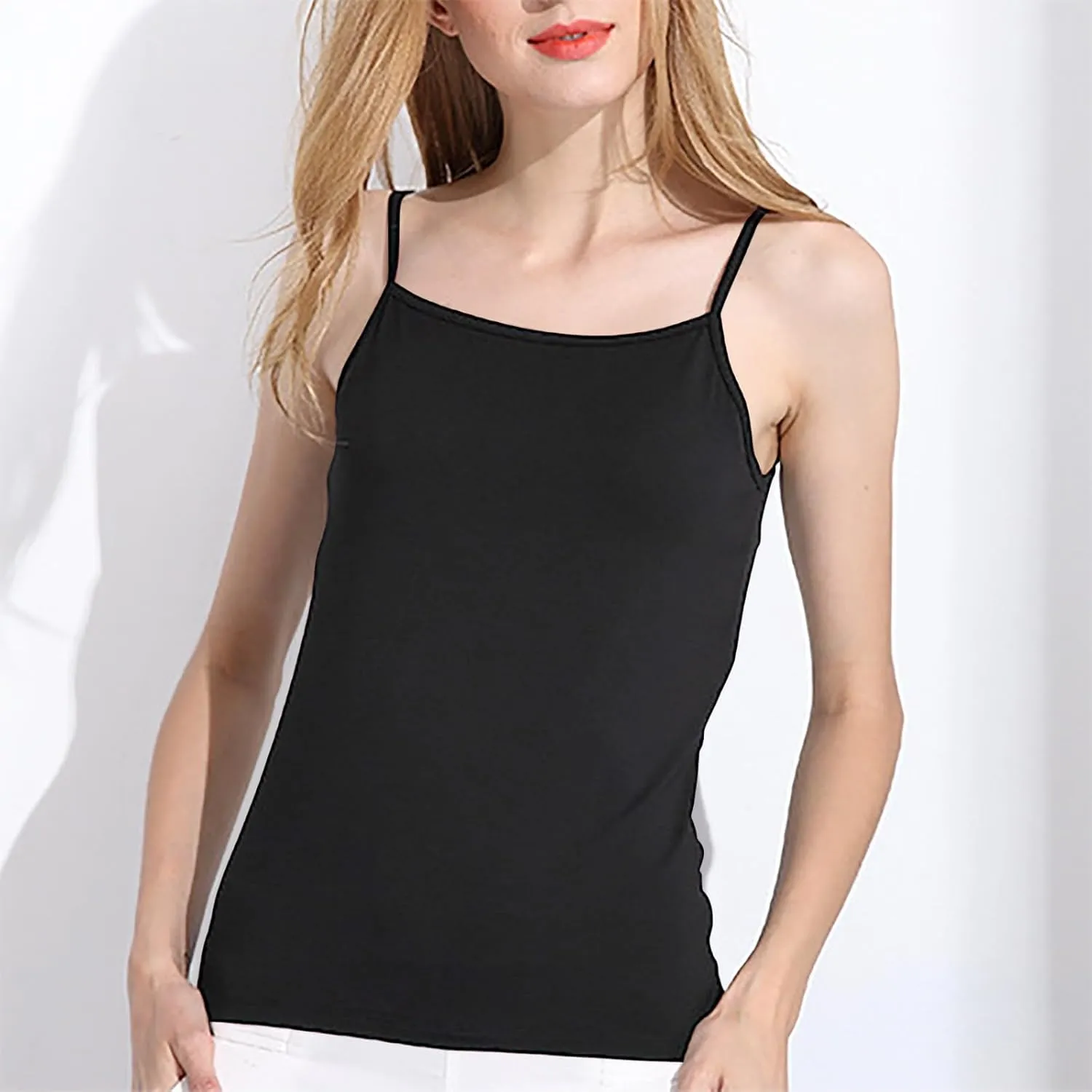 Cropped Camisole for Women Built in Bra Cotton Shelf Bra Crop Cami Adjustable Spaghetti Strap Tank Top 2025