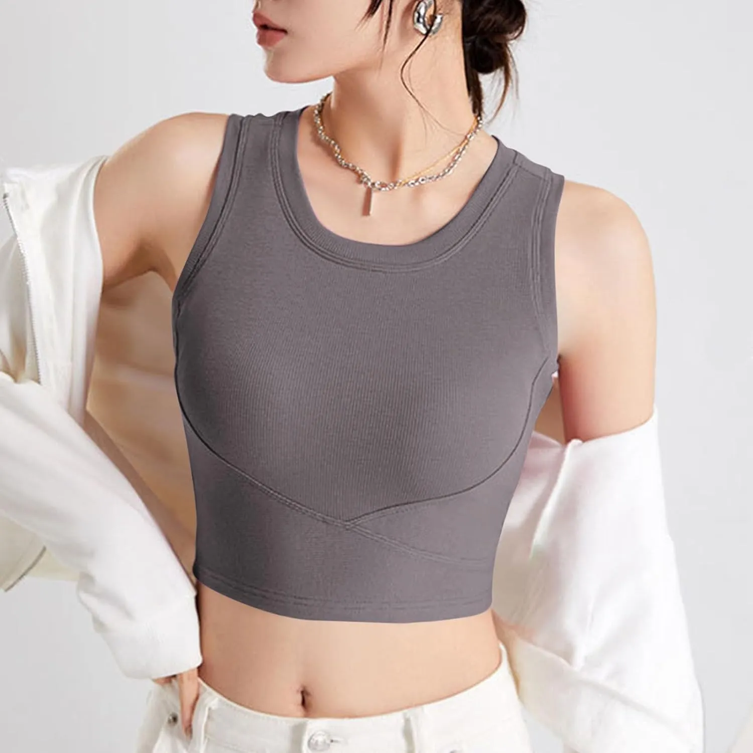 Cropped Sports Bras for Women Quick-Dry Padded Wirefree Workout Crop Cute Tank Tops Camisole Yoga Fitness Running Gym