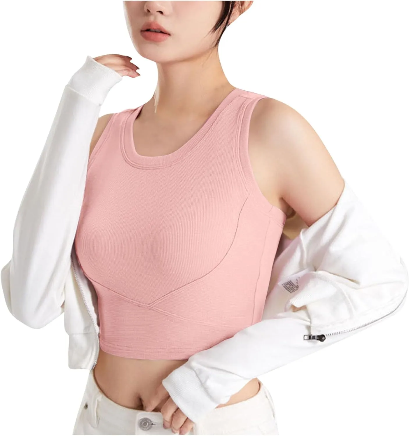 Cropped Sports Bras for Women Quick-Dry Padded Wirefree Workout Crop Cute Tank Tops Camisole Yoga Fitness Running Gym