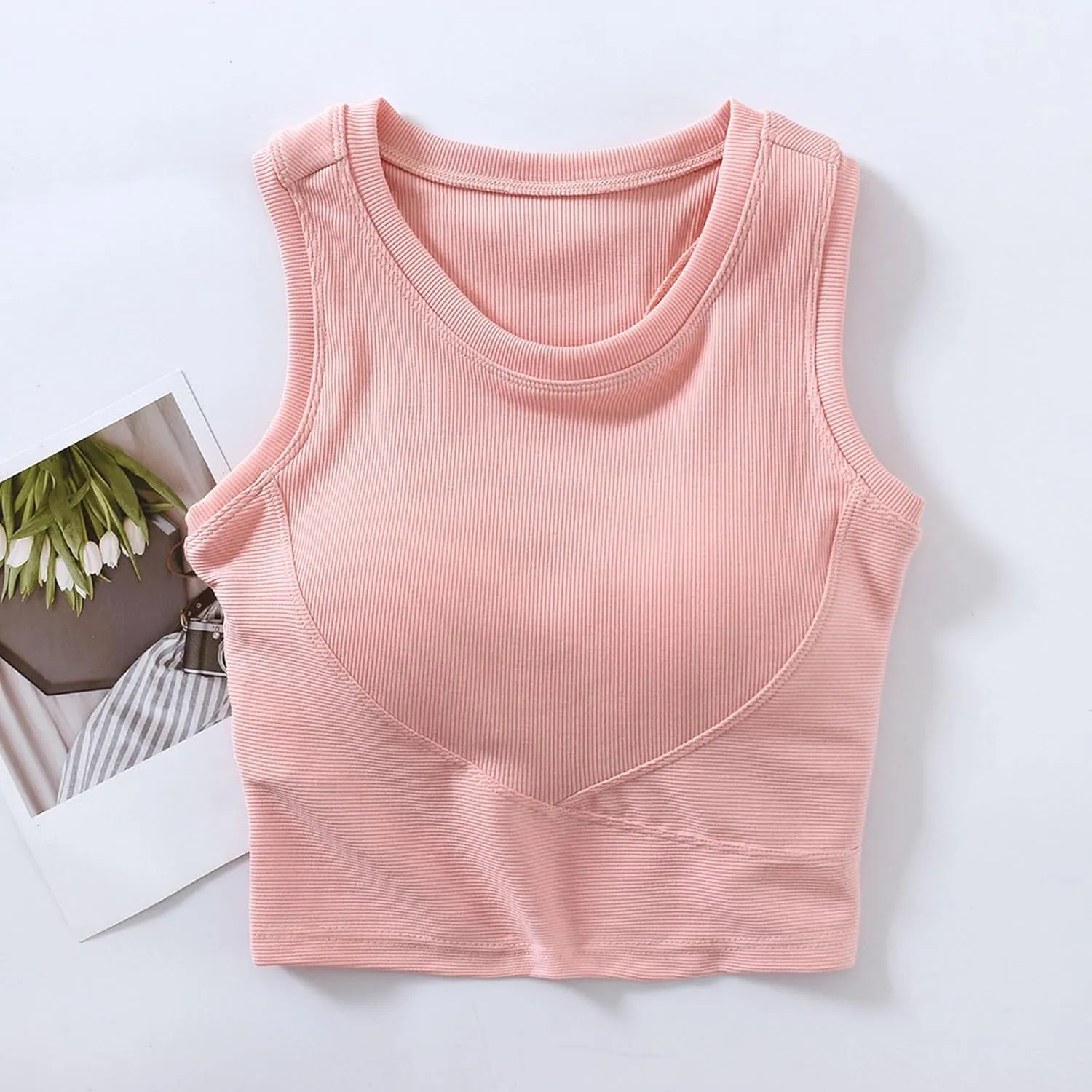 Cropped Sports Bras for Women Quick-Dry Padded Wirefree Workout Crop Cute Tank Tops Camisole Yoga Fitness Running Gym