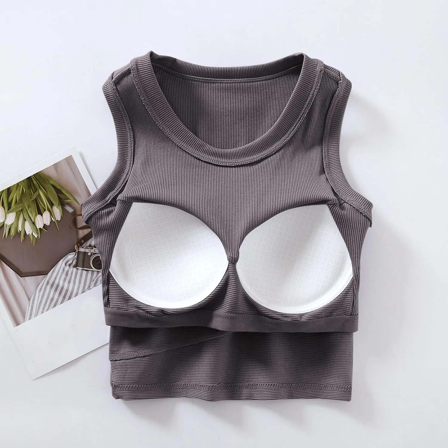 Cropped Sports Bras for Women Quick-Dry Padded Wirefree Workout Crop Cute Tank Tops Camisole Yoga Fitness Running Gym