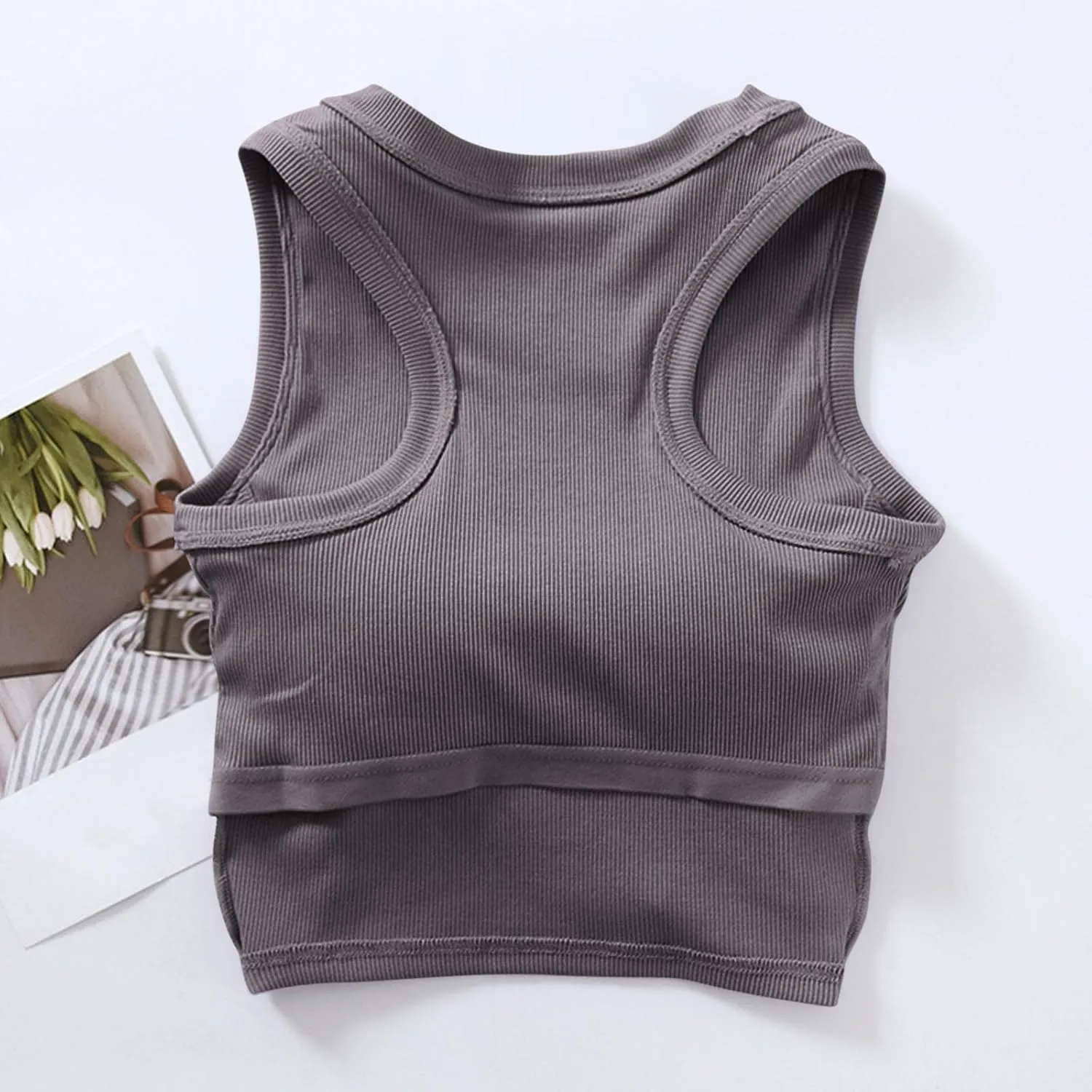 Cropped Sports Bras for Women Quick-Dry Padded Wirefree Workout Crop Cute Tank Tops Camisole Yoga Fitness Running Gym