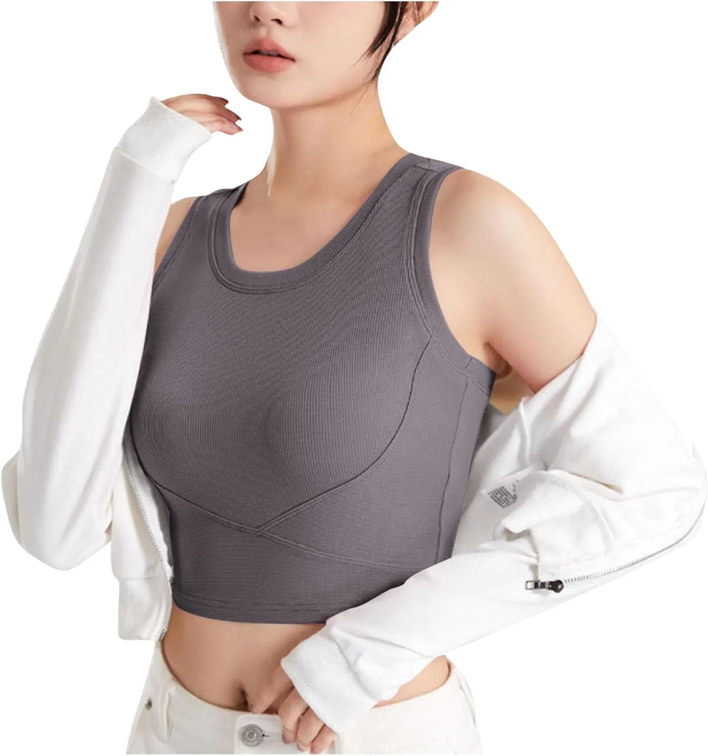 Cropped Sports Bras for Women Quick-Dry Padded Wirefree Workout Crop Cute Tank Tops Camisole Yoga Fitness Running Gym