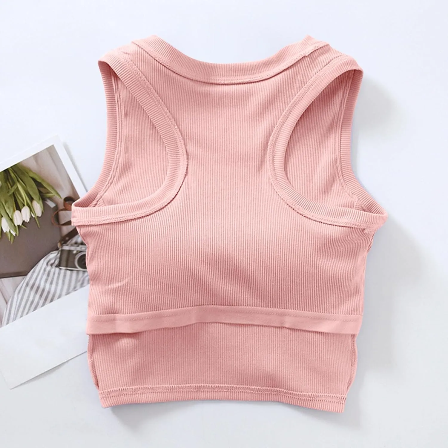 Cropped Sports Bras for Women Quick-Dry Padded Wirefree Workout Crop Cute Tank Tops Camisole Yoga Fitness Running Gym