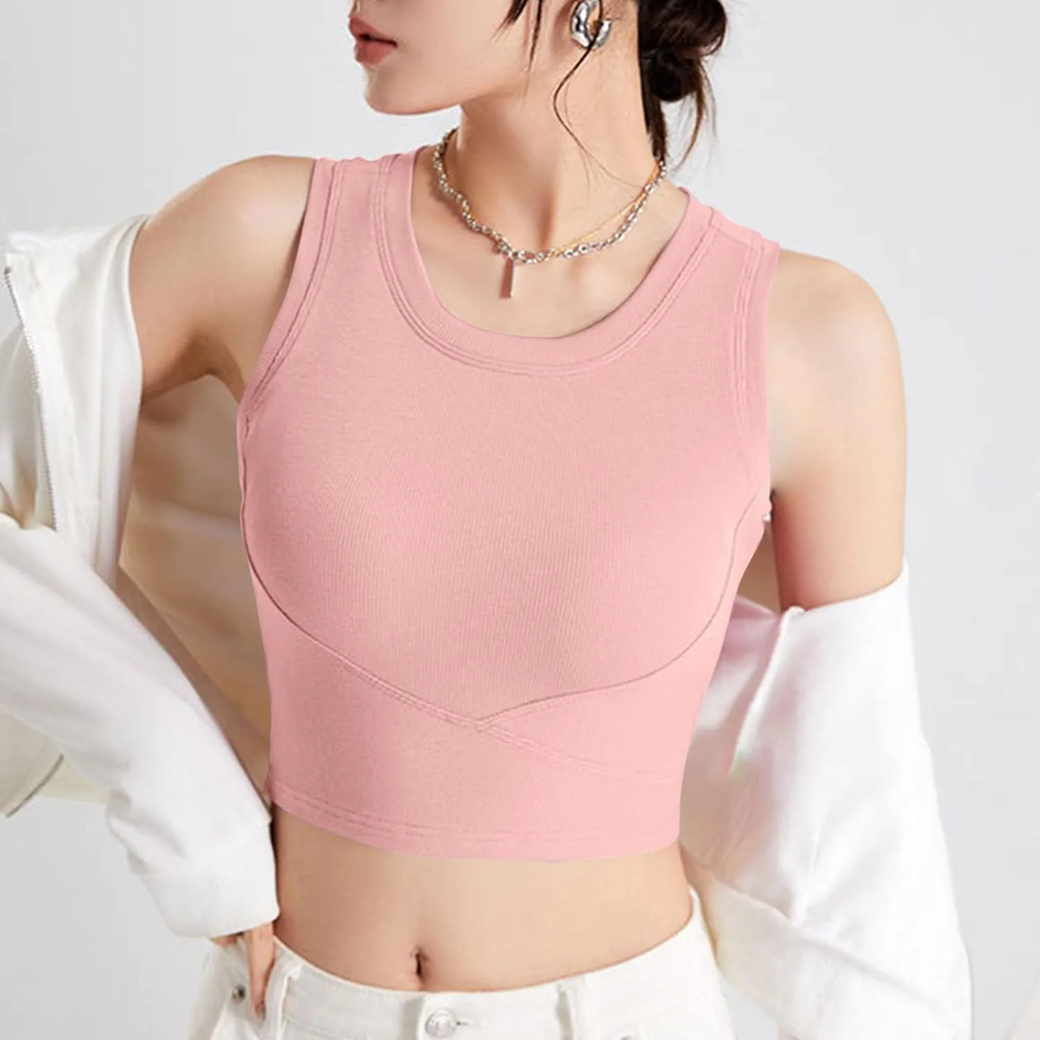 Cropped Sports Bras for Women Quick-Dry Padded Wirefree Workout Crop Cute Tank Tops Camisole Yoga Fitness Running Gym