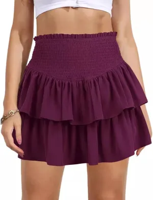 Cute Mini Lace Skirts for Women Pleated Skirt Layered Lace Trim Half Slips A-Line Puffy Flowy Party Skirt