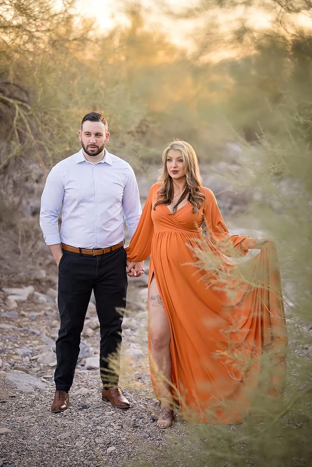 Dedysler Maternity Gowns Long Sleeves Baby Shower Dress for Photoshoot Wrap Split Sweetheart Maxi Photography