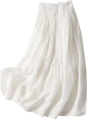 Embroidery Maxi Skirts for Women with Pockets Midi Length Long Skirt Casual Beach Party Holiday Cotton Linen Skirt