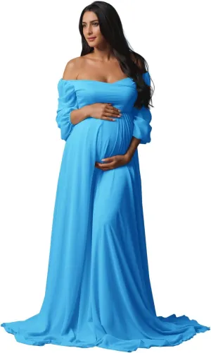 Fivsole Long Sleeve Maternity Dress for Baby Shower Photoshoot Chiffon Pregnancy Maternity Gowns for Photography