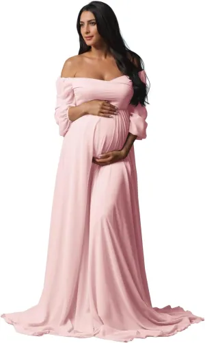 Fivsole Long Sleeve Maternity Dress for Baby Shower Photoshoot Chiffon Pregnancy Maternity Gowns for Photography