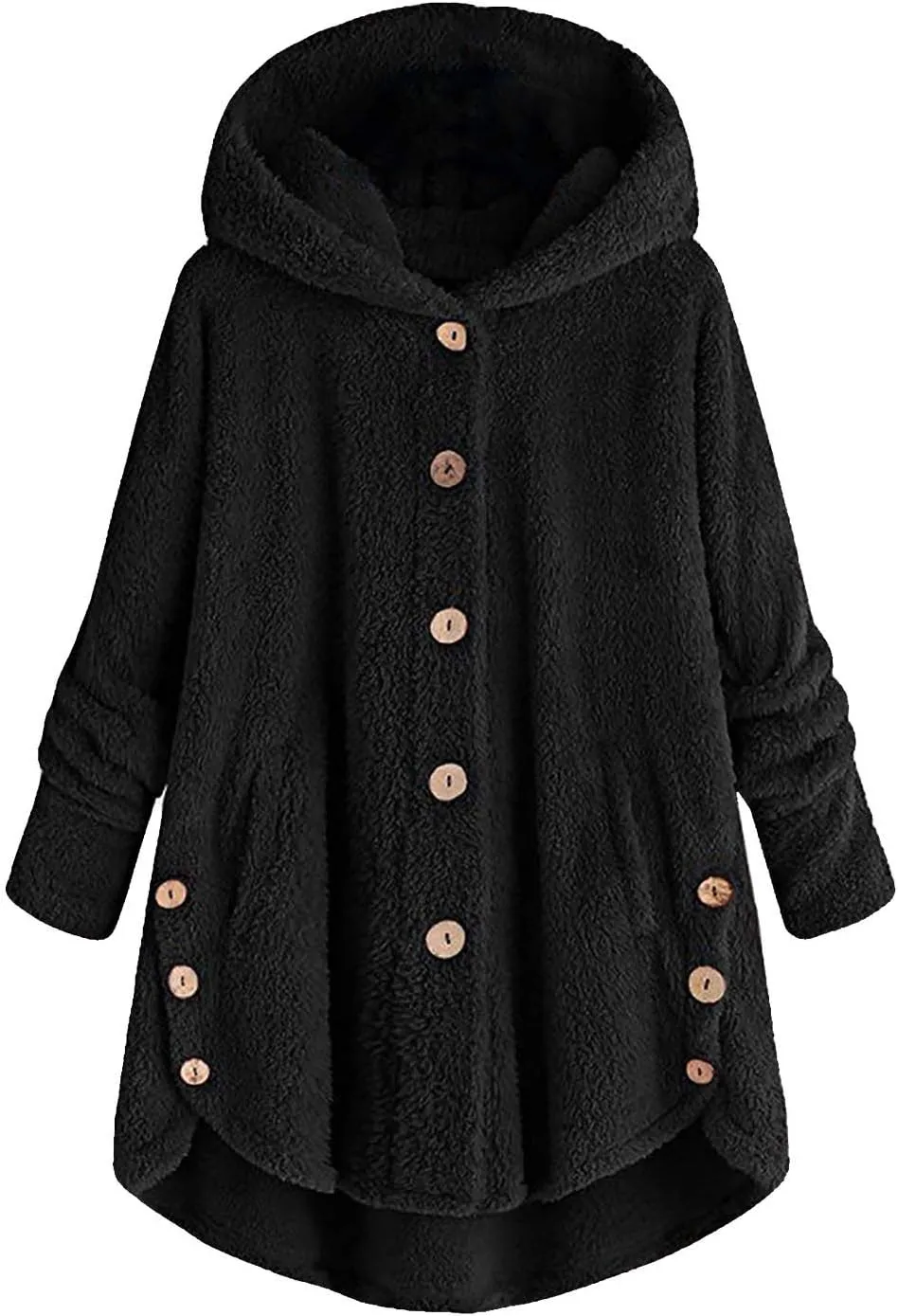Fleece Jacket Women Long Hooded Button Fleece Sleeve Plus Size Women Women's Coat Oversized Fluffy Outerwear Long