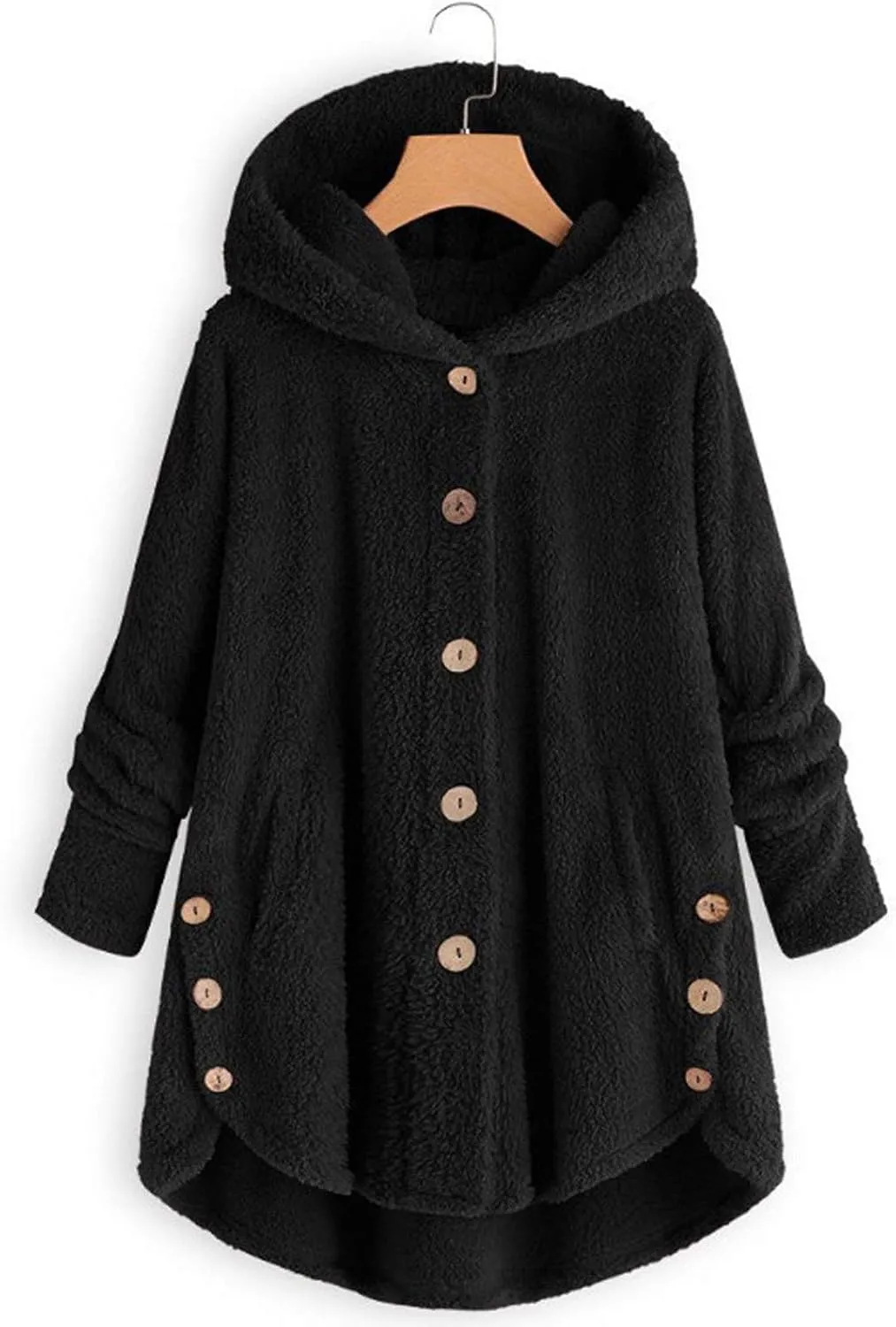 Fleece Jacket Women Long Hooded Button Fleece Sleeve Plus Size Women Women's Coat Oversized Fluffy Outerwear Long