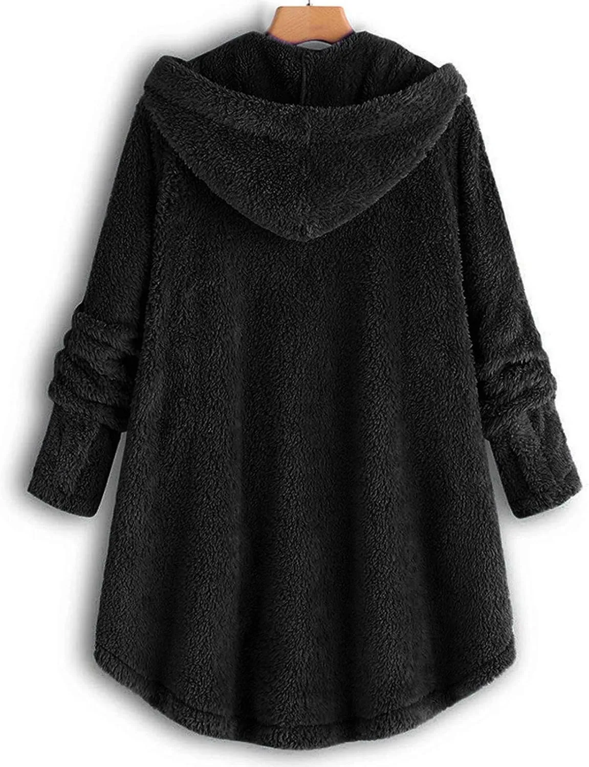 Fleece Jacket Women Long Hooded Button Fleece Sleeve Plus Size Women Women's Coat Oversized Fluffy Outerwear Long