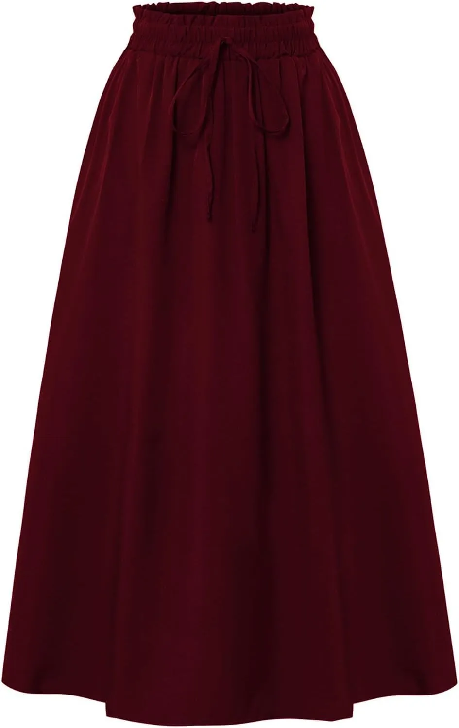 Floral Midi Skirt Boho Flowy Elastic High Waist A Line Skirt Bow Linen Flared Beach Long Skirts for Women with Pockets