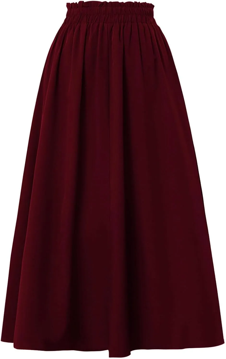 Floral Midi Skirt Boho Flowy Elastic High Waist A Line Skirt Bow Linen Flared Beach Long Skirts for Women with Pockets