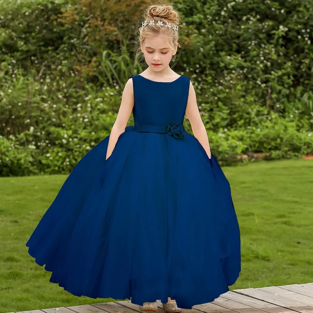 Flower Girl Dress Birthday Tutu Pageant Tulle Princess Ball Gowns Party Wedding Kids Satin Dresses