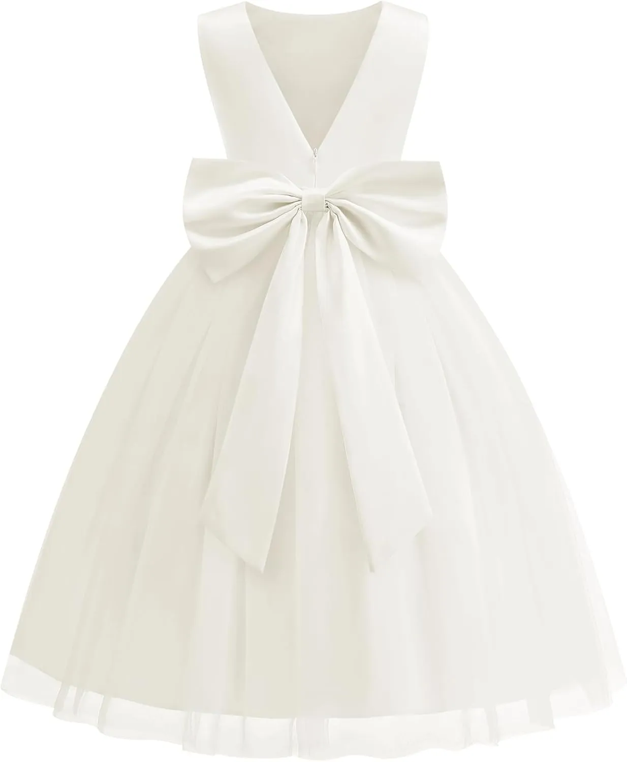 Flower Girl Dress Girls Dresses Wedding Satin V-Back Pearls for Pageant Prom Ball Gowns Party