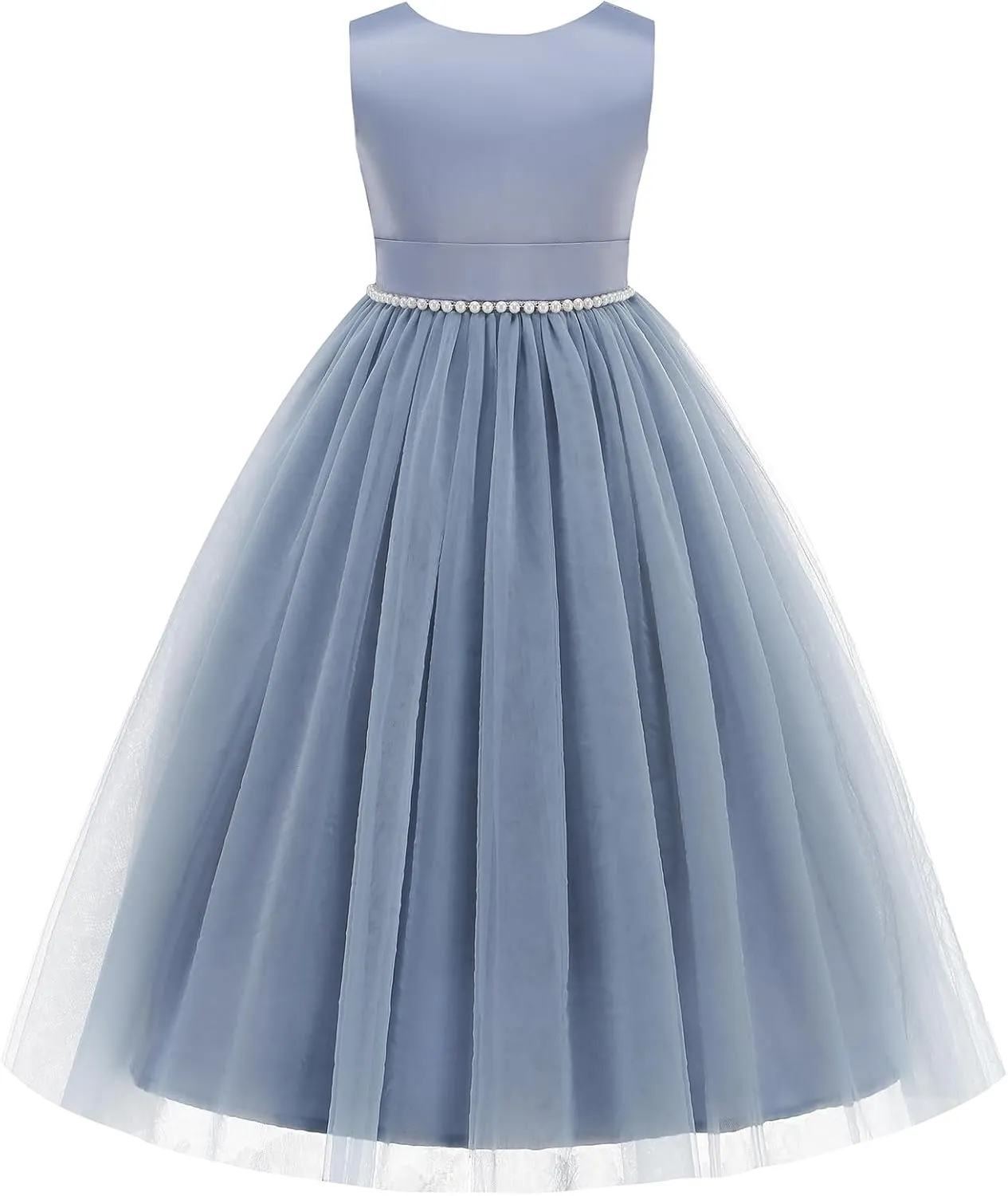 Flower Girl Dress Girls Dresses Wedding Satin V-Back Pearls for Pageant Prom Ball Gowns Party