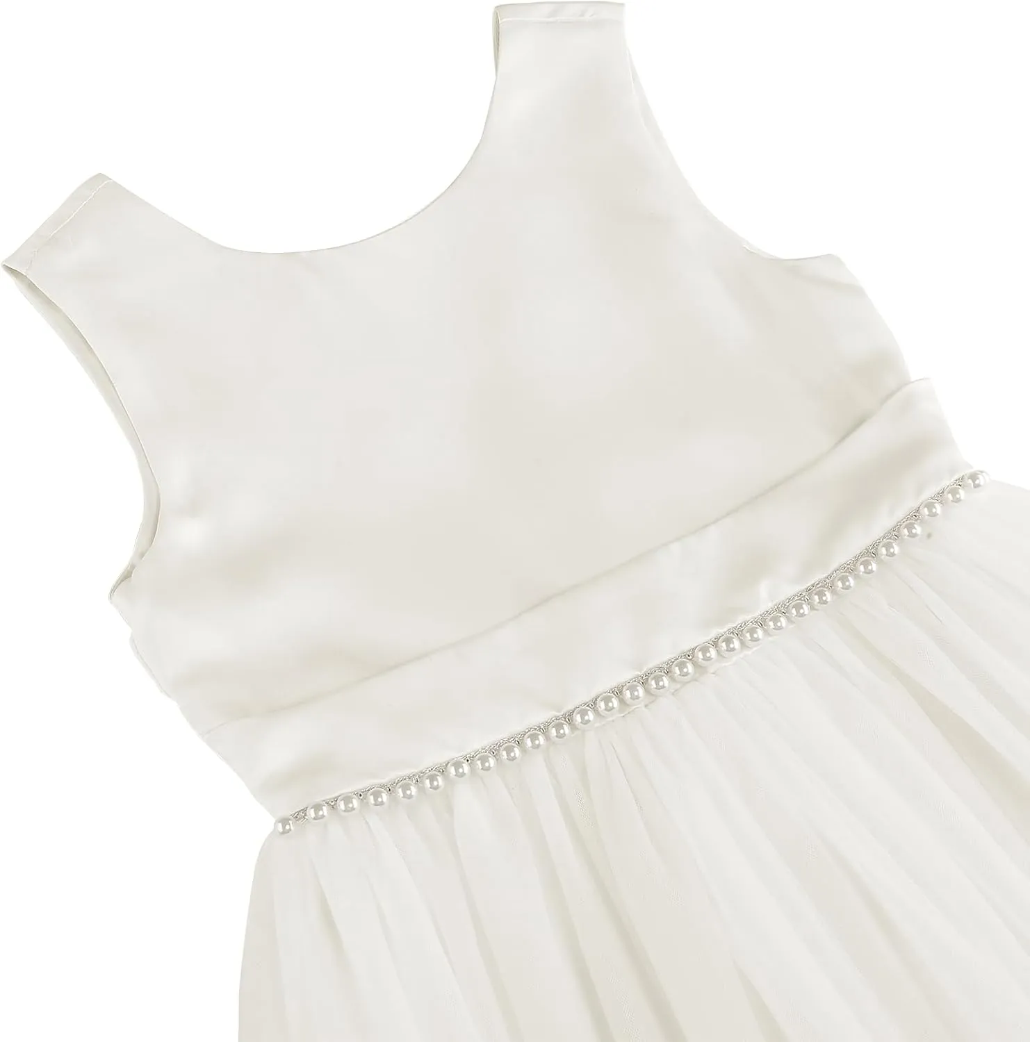 Flower Girl Dress Girls Dresses Wedding Satin V-Back Pearls for Pageant Prom Ball Gowns Party