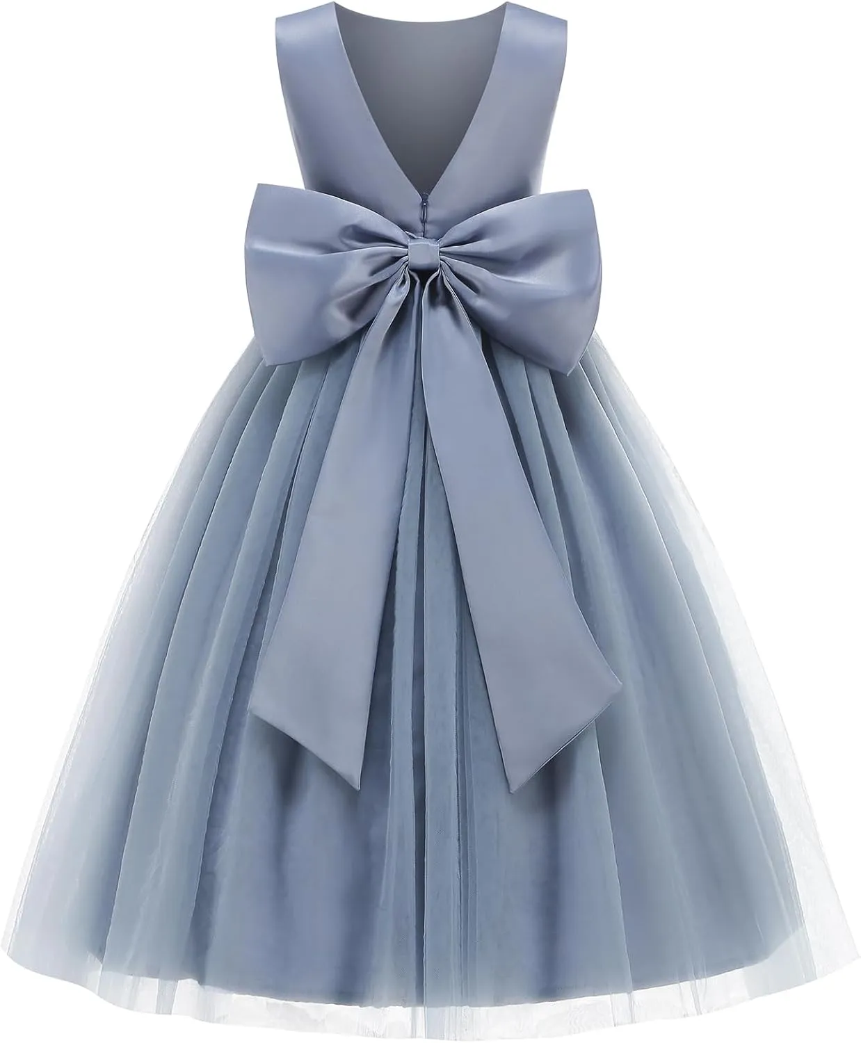 Flower Girl Dress Girls Dresses Wedding Satin V-Back Pearls for Pageant Prom Ball Gowns Party