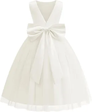Flower Girl Dress Girls Dresses Wedding Satin V-Back Pearls for Pageant Prom Ball Gowns Party