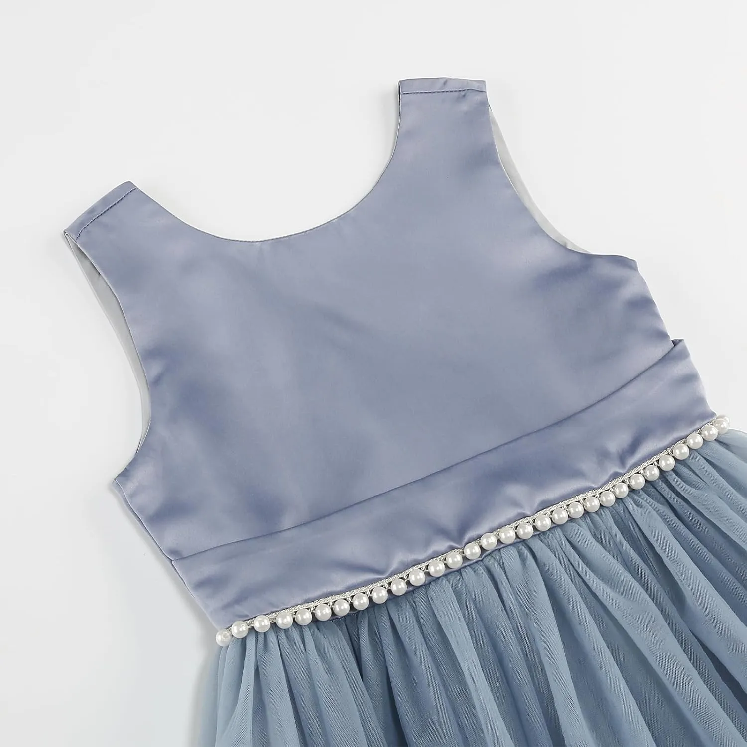 Flower Girl Dress Girls Dresses Wedding Satin V-Back Pearls for Pageant Prom Ball Gowns Party