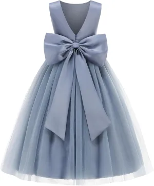 Flower Girl Dress Girls Dresses Wedding Satin V-Back Pearls for Pageant Prom Ball Gowns Party