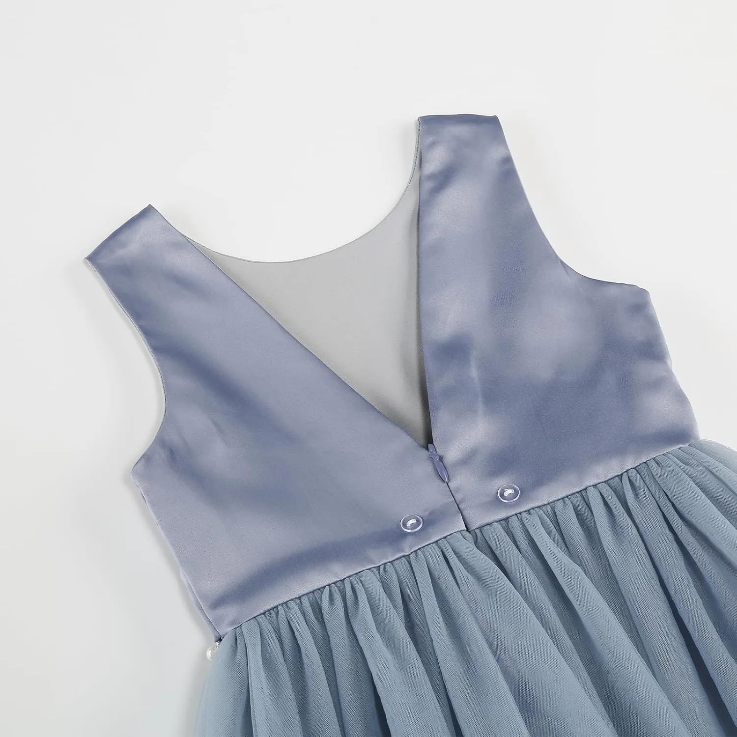 Flower Girl Dress Girls Dresses Wedding Satin V-Back Pearls for Pageant Prom Ball Gowns Party