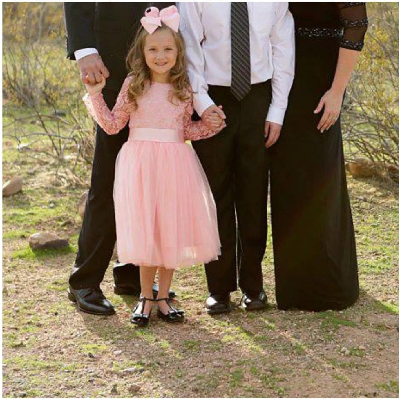 Flower Girl Dress Long Sleeves Lace Top Tulle Skirt Girls Lace Party Dresses
