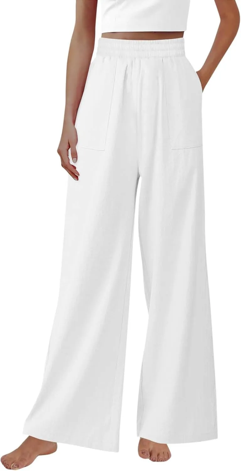 Flowy Pants for Women Flowy Beach Pants Linen Palazzo Pants Summer Elastic Pants Workout Soft Pants Long Trousers
