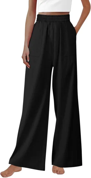 Flowy Pants for Women Flowy Beach Pants Linen Palazzo Pants Summer Elastic Pants Workout Soft Pants Long Trousers
