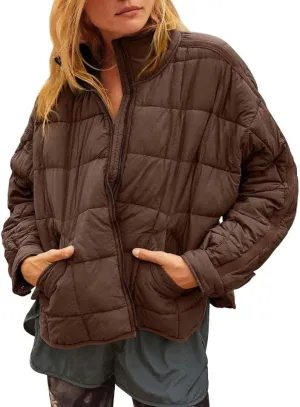 FMCHICO Womens Quilted Puffer Jacket Zip Up Lightweight Padded Coat Outwear
