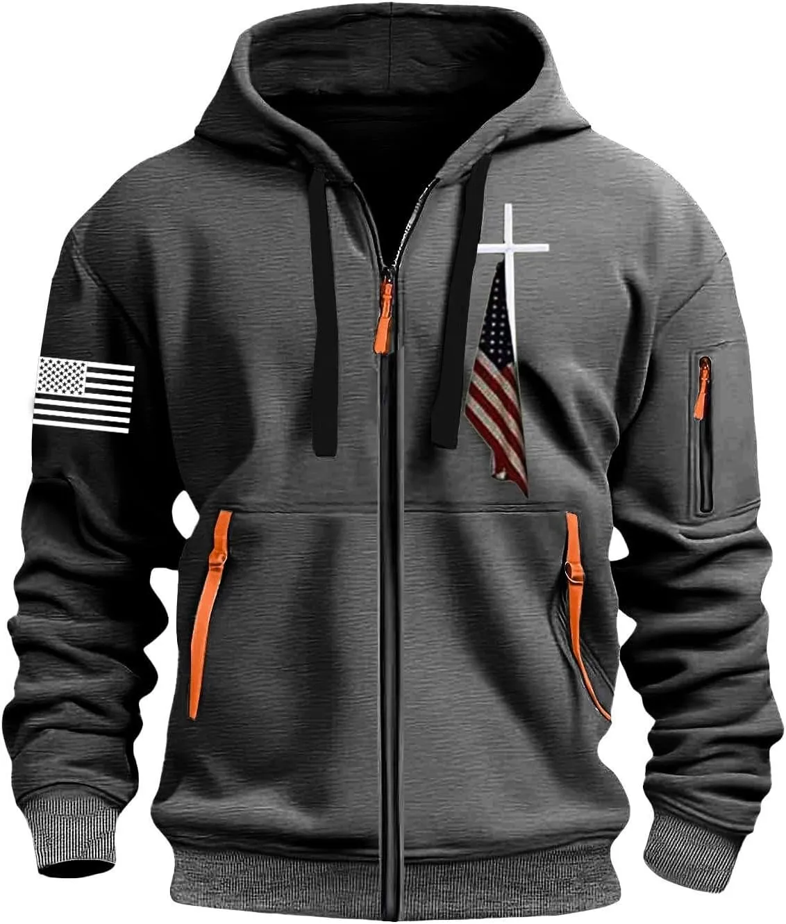 Full Zip Hoodies Men Workout Hoodie American Flag Hooded Sweatshirts Patriotic Graphic Shirt Long Sleeve Casual Tops