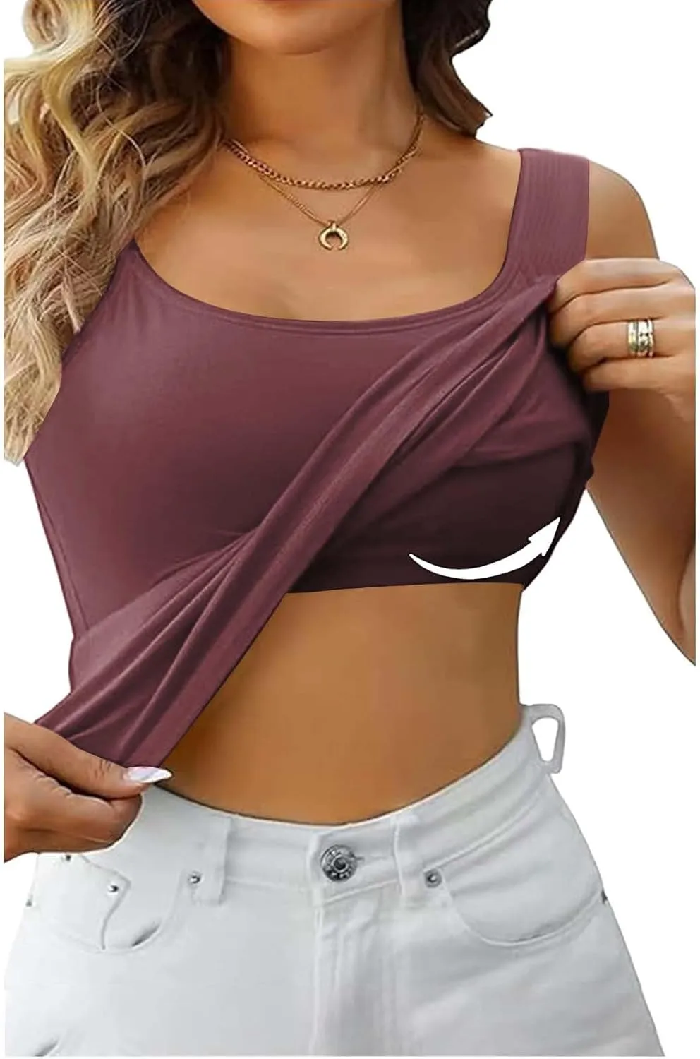 Generic Built in Bra Tank Tops for Women 2024 Summer Padded Basic Casual Tops Camisole Stretch Comfort Athletic Workout Tops