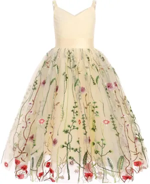 Girls Flower Vintage Floral Lace 3/4 Sleeves Floor Length Dress Wedding Party Evening Formal Pegeant Dance Gown