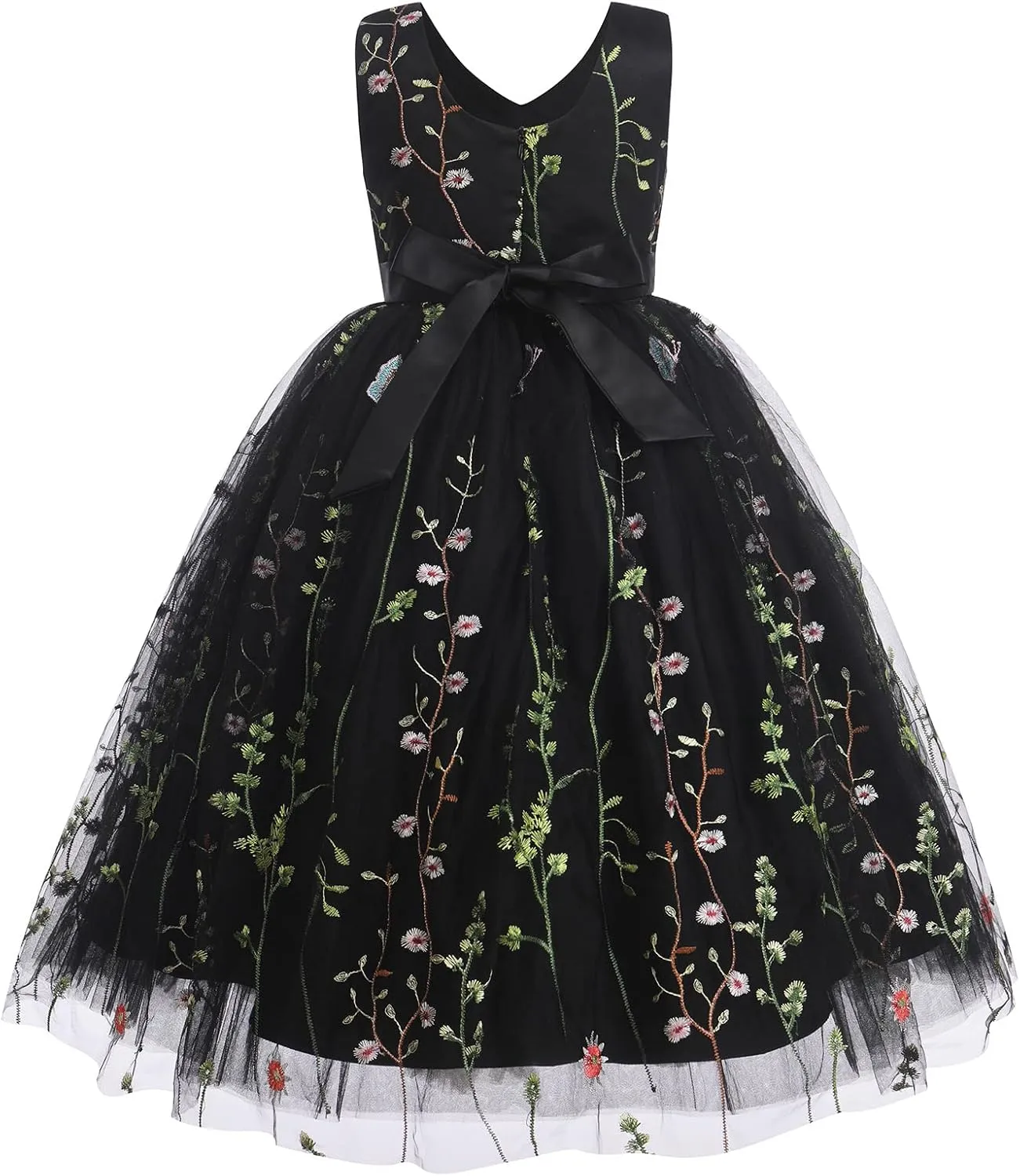Girls Mesh Flower Embroidered Dress Illusion Tulle Mesh Embroidery Dress for Girls Flower Girls Dresses for Wedding Birthday