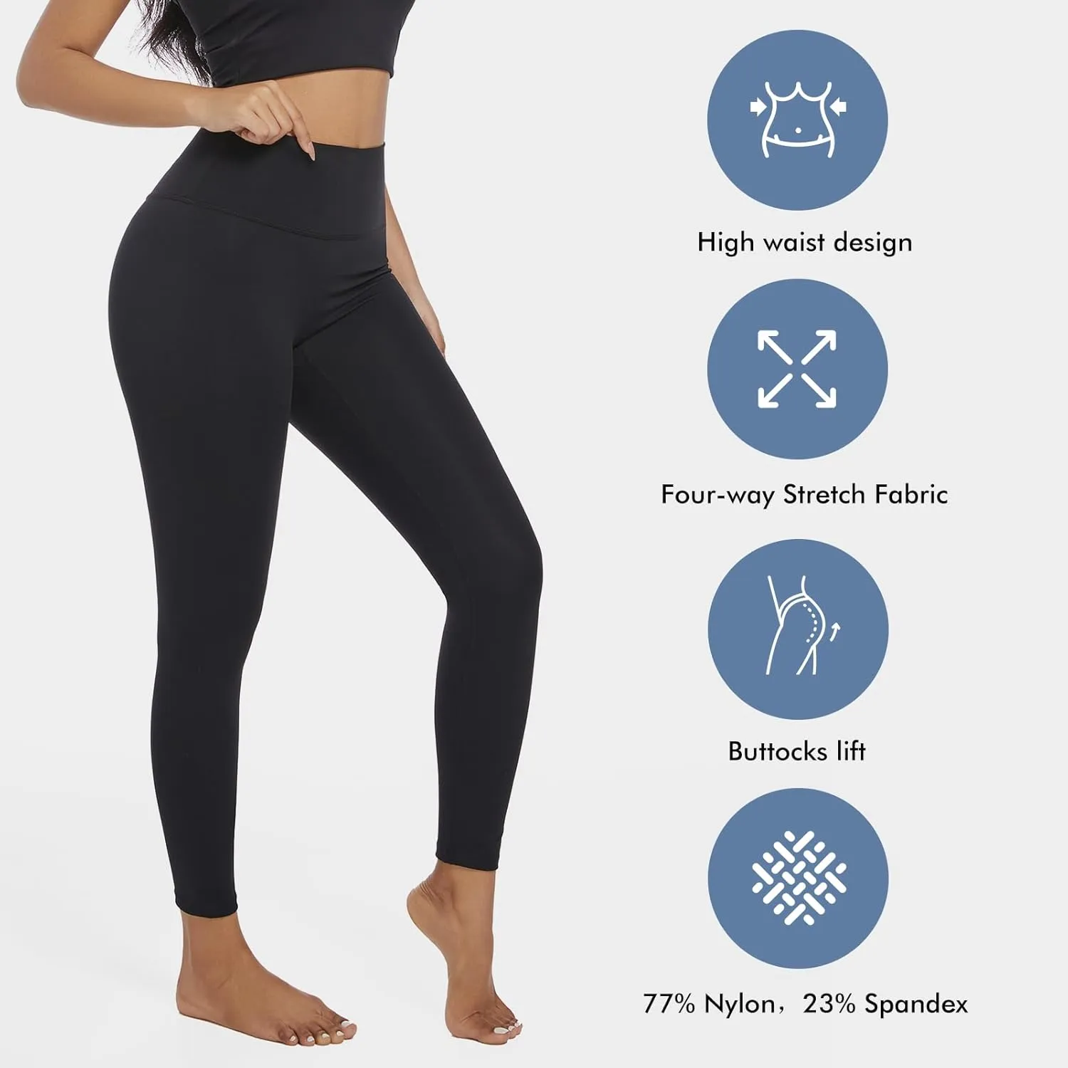 GPY Women's Compression Leggings, Yoga Pants, Butt Lifting, Seamless, High Waist, Tummy Control, Stretchy, Shapewear Black