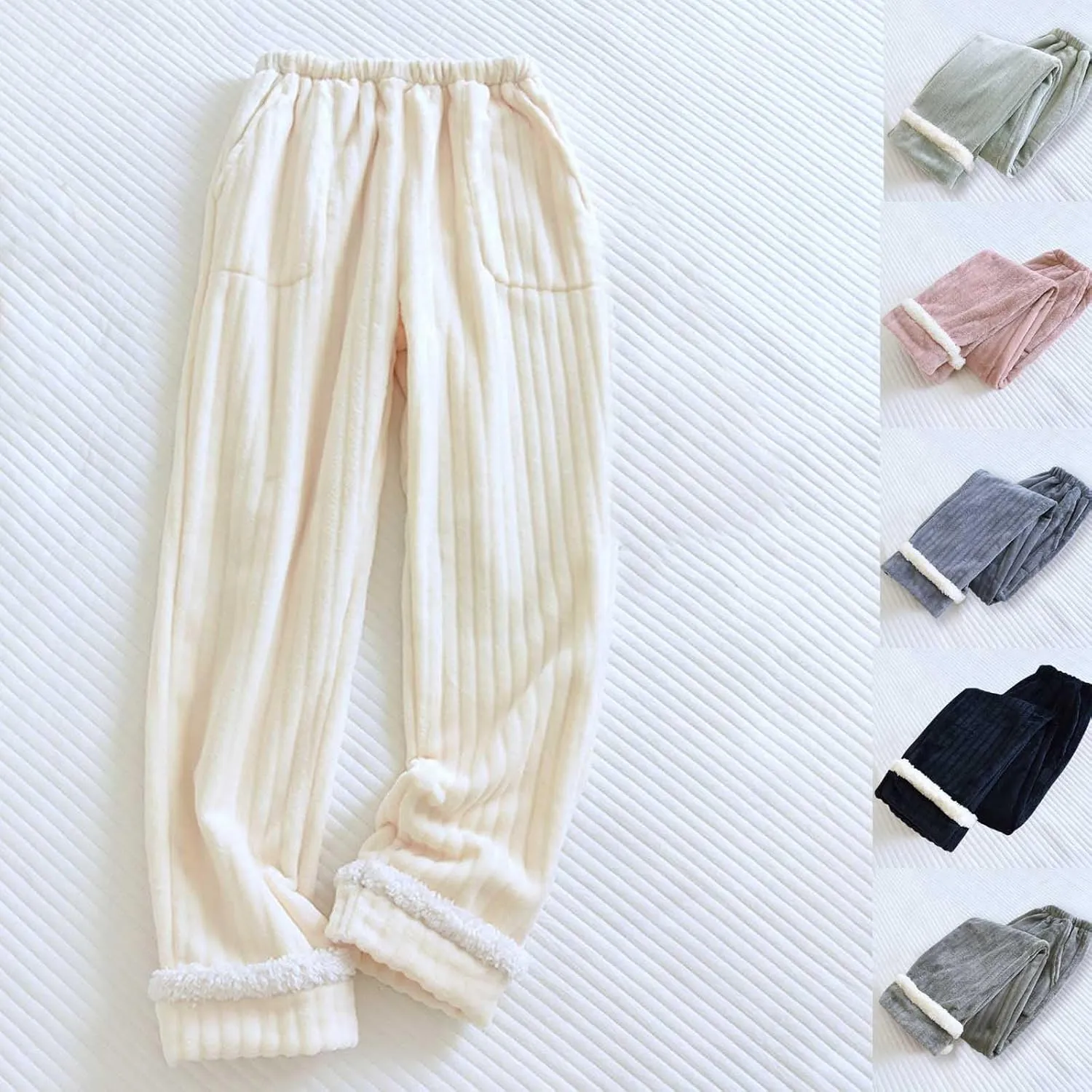 HGps8w Women Fannel Plaid Pajama Pants Casual Soft Winter Warm Sweatpants Loose Fleece Lounge Pants Cozy Pjs Bottoms