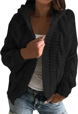 Holiday Hood Long Sleeve Sweater Ladies Cocktail Basic Hooded Regular Fit Windbreaker Women Knit Soft Solid