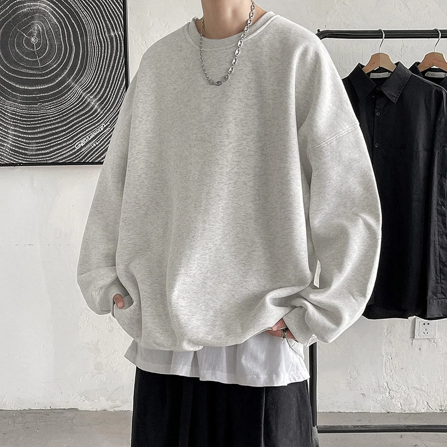 Hoodies For Men Loose Hoodless Oversize Zipper Solid Stand Collar Hoodless Pullover Sweater Coat Top Mens Fashion